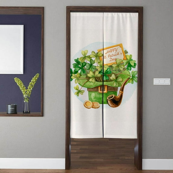 St. Patrick's Day Artistic Door Curtain, Modern Simple Green Hat Door Curtain, Kitchen Partition Bedroom Door Privacy Decoration