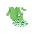 thumbnail image 1 of St. Patrick's Day Baby Girl Outfit 3 6 9 12 18 Months Long Sleeve  one-piece  Romper Lucky Clover Suspender Skirt Headband 3Pcs Clothes Set, 1 of 8