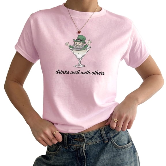 St Patrick's Day Baby Tee - Drinks Well with Others Shirt, Green Funny Patricks Day BabyTee