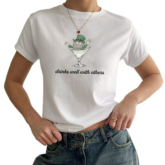 St Patrick's Day Baby Tee - Drinks Well with Others Shirt, Green Funny Patricks Day BabyTee