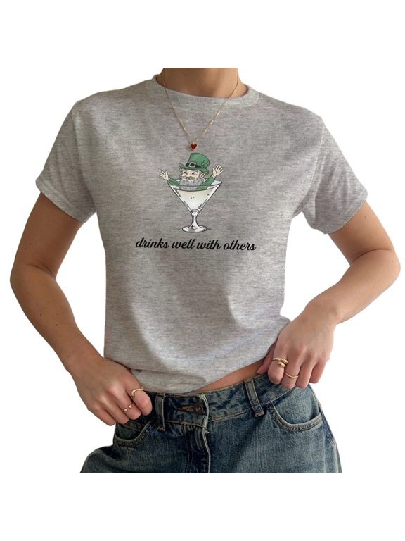 St Patrick's Day Baby Tee - Drinks Well with Others Shirt, Green Funny Patricks Day BabyTee
