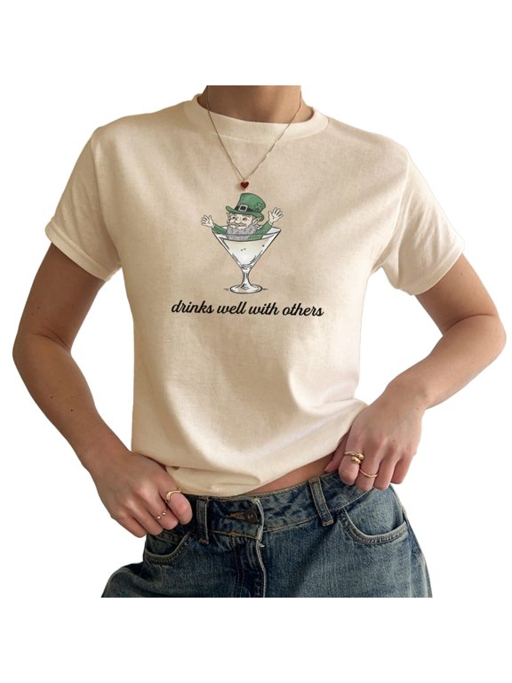 St Patrick's Day Baby Tee - Drinks Well with Others Shirt, Green Funny Patricks Day BabyTee