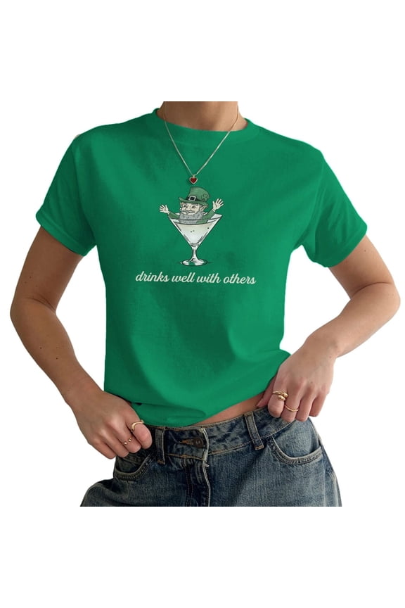 St Patrick's Day Baby Tee - Drinks Well with Others Shirt, Green Funny Patricks Day BabyTee