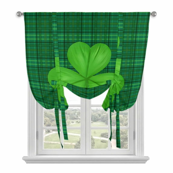 St. Patrick's Day Balloon Curtains 63 Inch Length for Living Room/Bedroom, Spring Green Shamrock Grass Checked Rod Pocket Privacy Door Curtains Decorative Tie Up Shade for Window 52"x63"