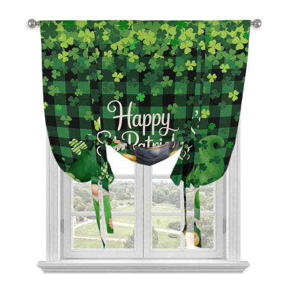 St. Patrick's Day Balloon Curtains 63 Inch Length for Living Room/Bedroom, Spring Lucky Shamrocks Green Gnomes Plaid Rod Pocket Privacy Door Curtains Decorative Tie Up Shade for Window 52"x63"