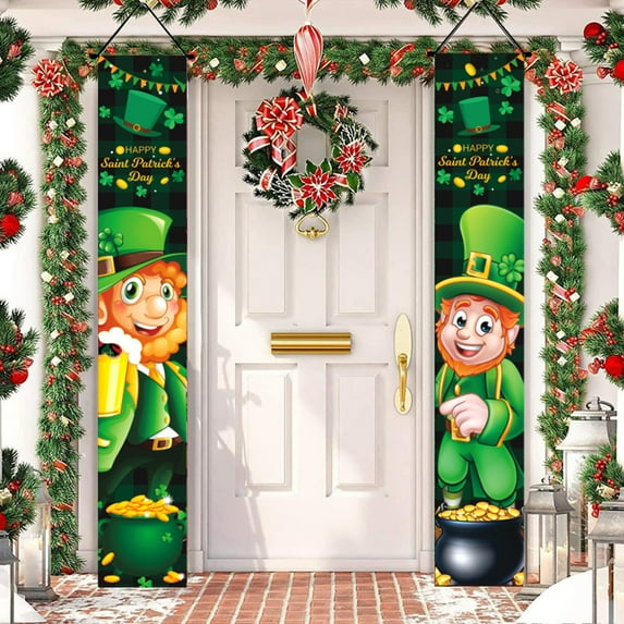 St. Patrick's Day Banner Decorations, 70.9x11.8 Inch Green Polyester Hanging Garland for Front Porch, Door, Wall, Fireplace Mantel, Classroom, Office, Irish Party, Parade