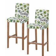 St. Patrick's Day Bar Stool Covers Set of 2, Green Leaves Watercolor Botanical Stretch Washable Bar Chair Covers with Backs, Removable Pub Counter Height Chair Cover for Kitchen Dining Room Cafe