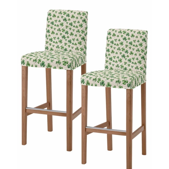 St. Patrick's Day Bar Stool Covers Set of 2, Green Lucky Clovers Watercolor Rustic Stretch Washable Bar Chair Covers with Backs, Removable Pub Counter Height Chair Cover for Kitchen Dining Room Cafe
