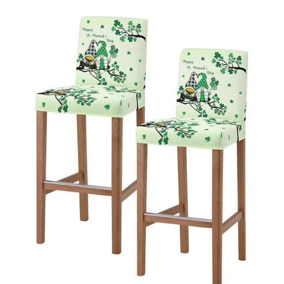 St. Patrick's Day Bar Stool Covers Set of 2, Green Ombre Lucky Tree Gnomes Stretch Washable Bar Chair Covers with Backs, Removable Pub Counter Height Chair Cover for Kitchen Dining Room Cafe