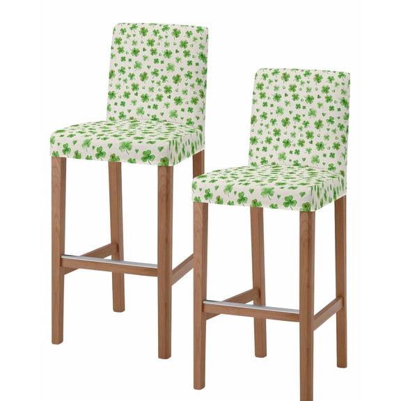 St. Patrick's Day Bar Stool Covers Set of 2, Rustic Lucky Clovers Green Stretch Washable Bar Chair Covers with Backs, Removable Pub Counter Height Chair Cover for Kitchen Dining Room Cafe