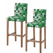 St. Patrick's Day Bar Stool Covers Set of 2, Shamrock Gnomes Green Checkered Buffalo Stretch Bar Chair Covers with Backs, Removable Pub Counter Height Chair Cover for Kitchen Dining Room Cafe