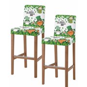 St. Patrick's Day Bar Stool Covers Set of 2, Spring Green Gnomes Leaves Clovers Stretch Washable Bar Chair Covers with Backs, Removable Pub Counter Height Chair Cover for Kitchen Dining Room Cafe
