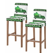 St. Patricks Day Bar Stool Covers Set of 2, Spring Green Lucky Grass Truck Plaid Stretch Washable Bar Chair Covers with Backs, Removable Pub Counter Height Chair Cover for Kitchen Dining Room Cafe