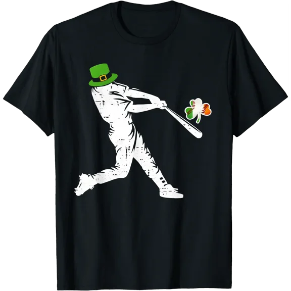 St Patrick’s Day Baseball Batter Silhouette Shamrock Men T-Shirt