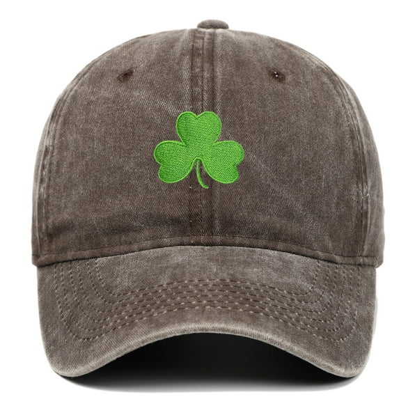 St. Patrick's Day Baseball Cap, Green Embroidered Four Leaf Clover Vintage Washed Adjustable Hat for Men and Women, Funny Shamrock Sun Protection Cap