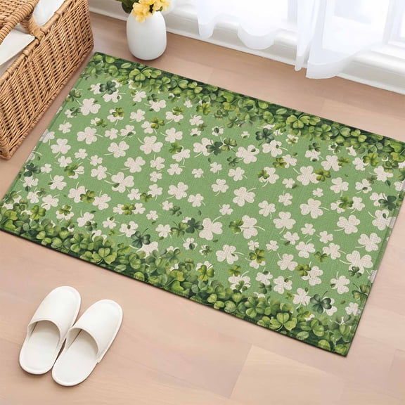 St. Patrick's Day Bathroom Rug Washable 2x3 Entryway Rug Non Slip Spring Lucky Shamrock Plants Green Front Door Mat Low Pile Indoor Doormat Throw Floor Carpet for Kitchen Bedroom Entrance
