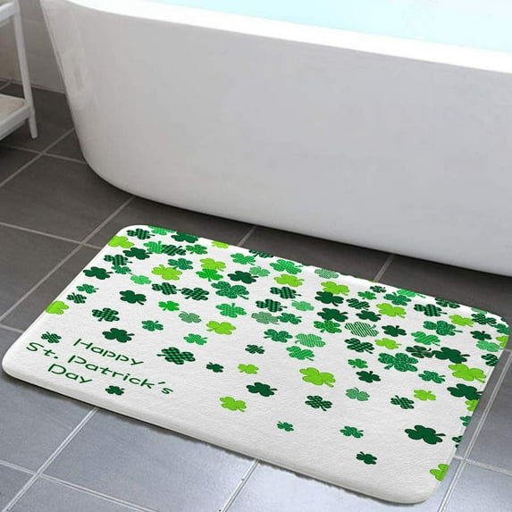 St. Patrick's Day Bathroom Rugs, Shamrock Rug St. Patrick's Day Bath Mats Absorbent Mat for Shower Bathroom, St. Patrick's Day Shamrock Non-Slip Bath Mats for Bath Room Tub Shower Floors Mats (17X29)