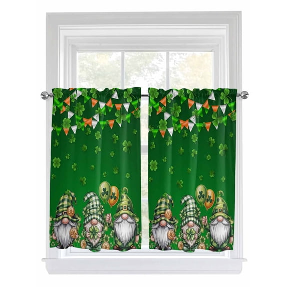 St. Patrick's Day Bathroom Window Curtain, Spring Shamrock Gnomes Balloons Flag Green Light Filtering Coffee Kitchen Curtains, Bedroom Living Room Curtains 2 Panel 84"x54"