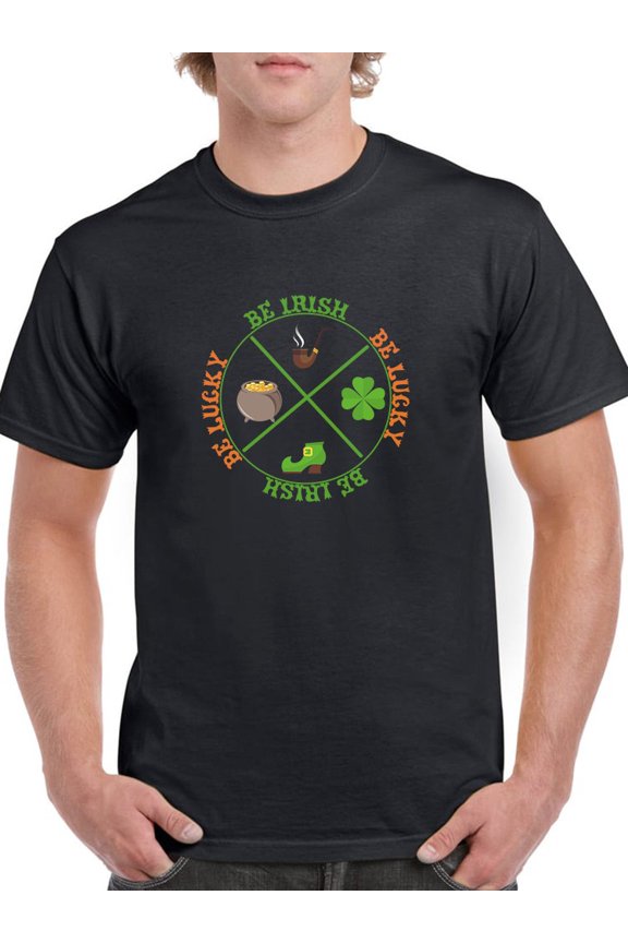St Patrick's Day Be Irish Be Lucky Graphic Men Black T-Shirt, Male Large