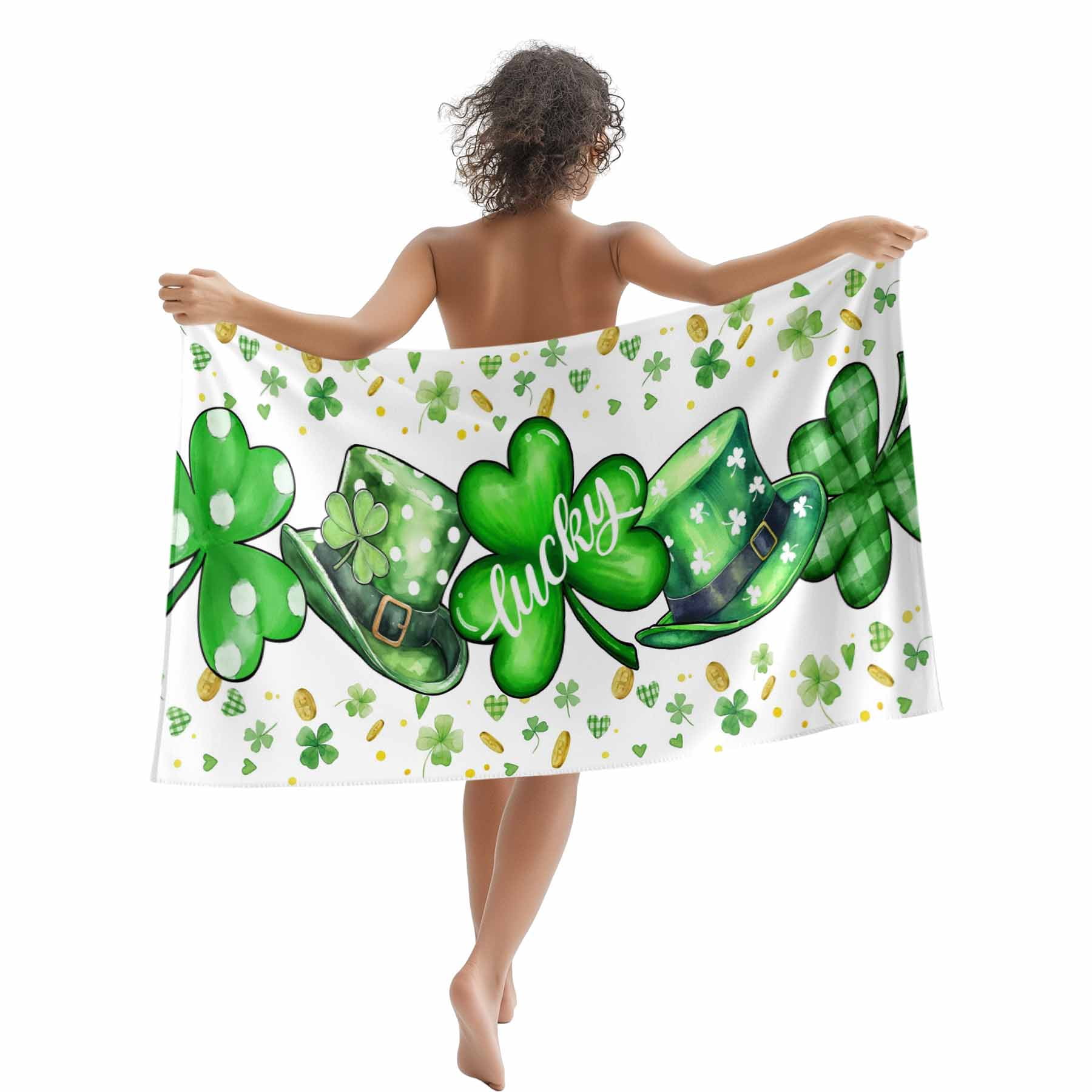 St. Patrick's Day Beach Towels Blanket Soft&Absorbent Quick Dry Microfiber Green Lucky Shamrocks Hat Pool Towels for Swimming ,Yoga, Sports, Gym, Camping,Large 35X70in, Gold Coin