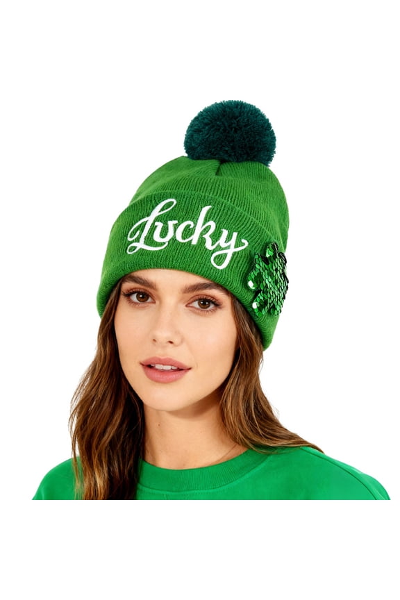 St Patrick's Day Beanie Spring Green Knitted Hat for Women and Men Gift