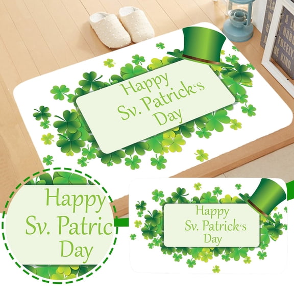 St. Patrick's Day Bedroom Carpet Rugs,St Patrick’s Day Carpet 40X60CM, Shamrock Absorbent Flannel Rug, Irish Holiday Decor For Indoor Outdoor Bathroom & Kitchen