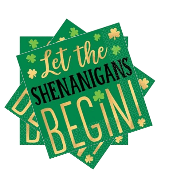 St. Patrick's Day Beverage Napkins (5" x 5"), 16 Count - Luxury Hot Stamped Plastic & Vibrant Irish Design, Premium Absorbent Material, Perfect For Parties