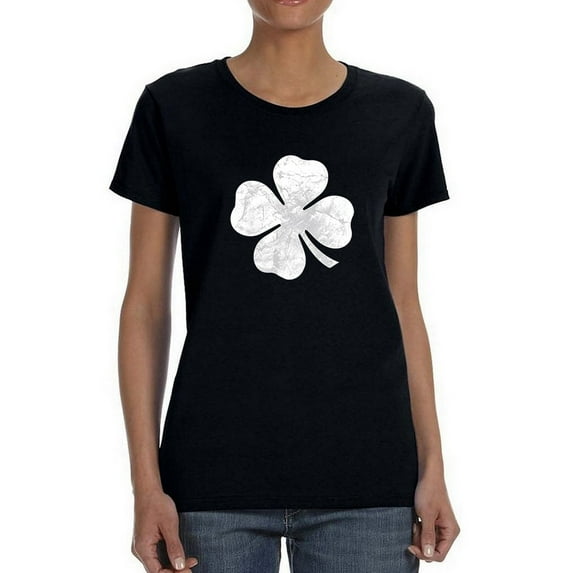 St Patrick's Day Big Clover Graphic Women Black T-Shirt, Female Medium