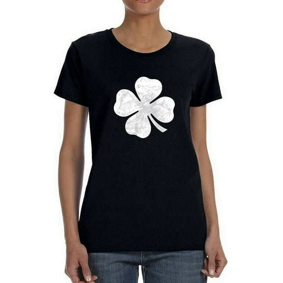 St Patrick's Day Big Clover Graphic Women Black T-Shirt, Female Medium