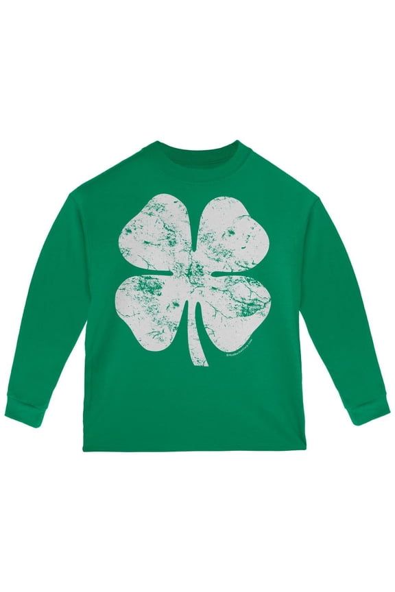 St. Patrick's Day Big White Shamrock Green Toddler Long Sleeve T-Shirt