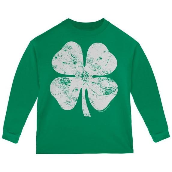 St. Patrick's Day Big White Shamrock Green Toddler Long Sleeve T-Shirt - 4T
