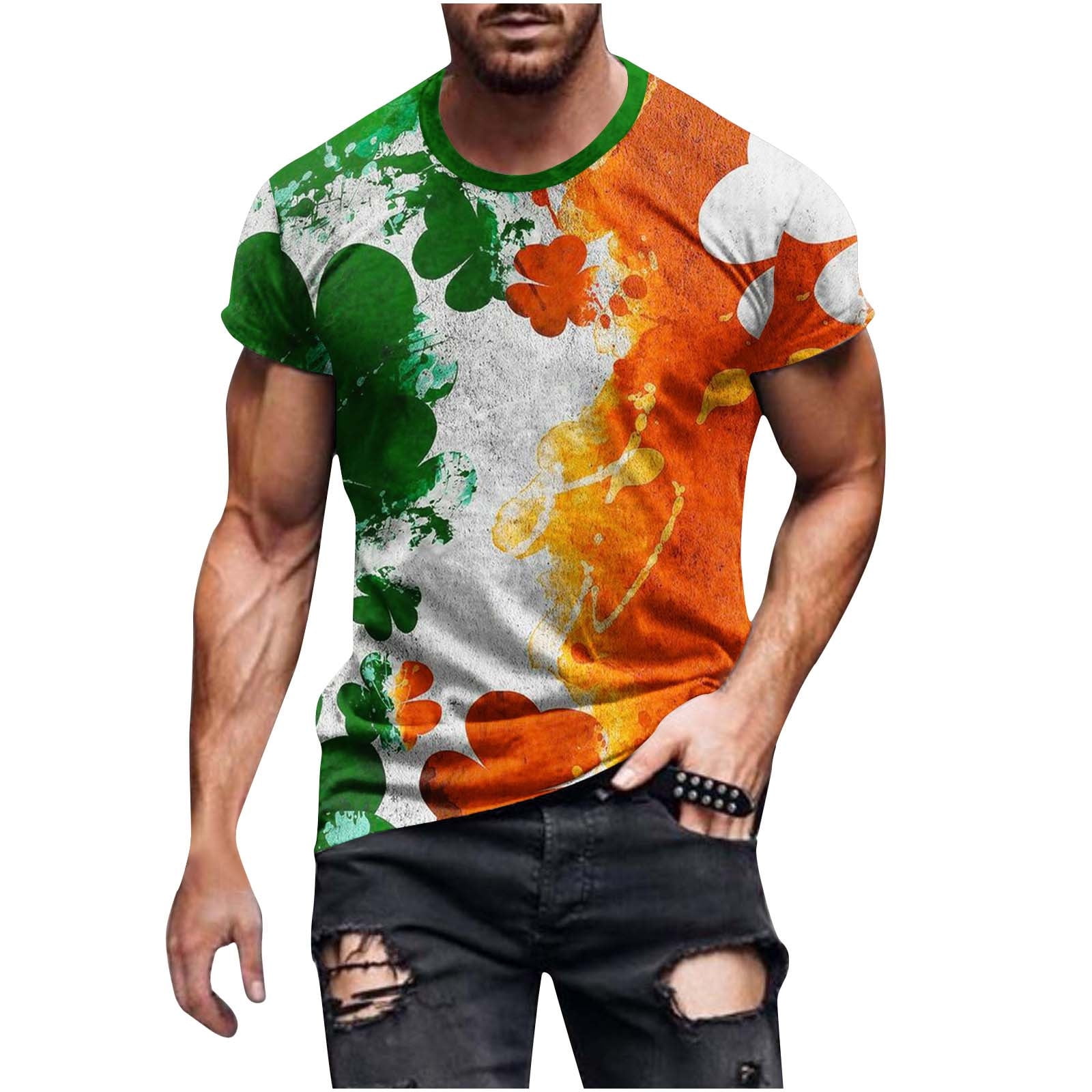 St Patrick's Day Big and Tall Tshirts for Men Retro Irish Four Leaf ...