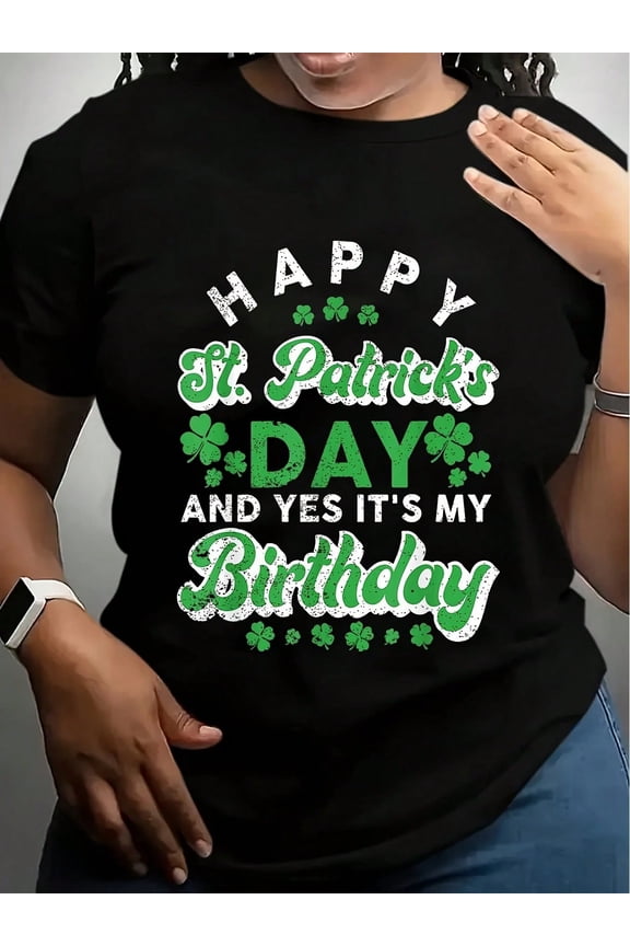 St. Patrick's Day Birthday T-Shirt for Women and Men, Lucky Shamrock Graphic Tee, Unisex Short Sleeve Cotton Top, Black