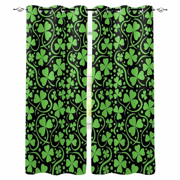 St. Patrick's Day Blackout Curtains 54 Inch Length 2 Panels Set for Living Room Bedroom, Lucky Shamrocks Green Leaves Vintage Black Room Darkening Window Curtains Thermal Black Out Curtain 52"x54"