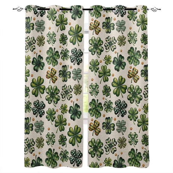 St Patrick's Day Blackout Curtains for Bedroom Living Room Darkening Curtains 54 Inch Long Spring Green Shamrock Vintage Rustic Beige Short Curtain for Small Window Treatment Grommet Drapes 52"x54"x2