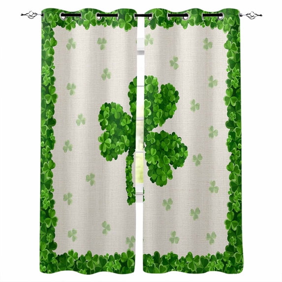 St. Patrick's Day Blackout Curtains for Bedroom Living Room Darkening Curtains 84 Inch Length 2 Panels Set Green Lucky Shamrock Leaves Beige Window Curtain Window Treatment Grommet Drapes 52"x84"