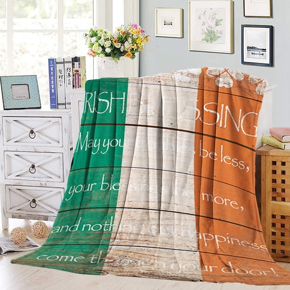 St. Patrick's Day Blanket, Irish Blessing Ireland Flag Wooden Plank Design, 60x80in Fleece Blanket