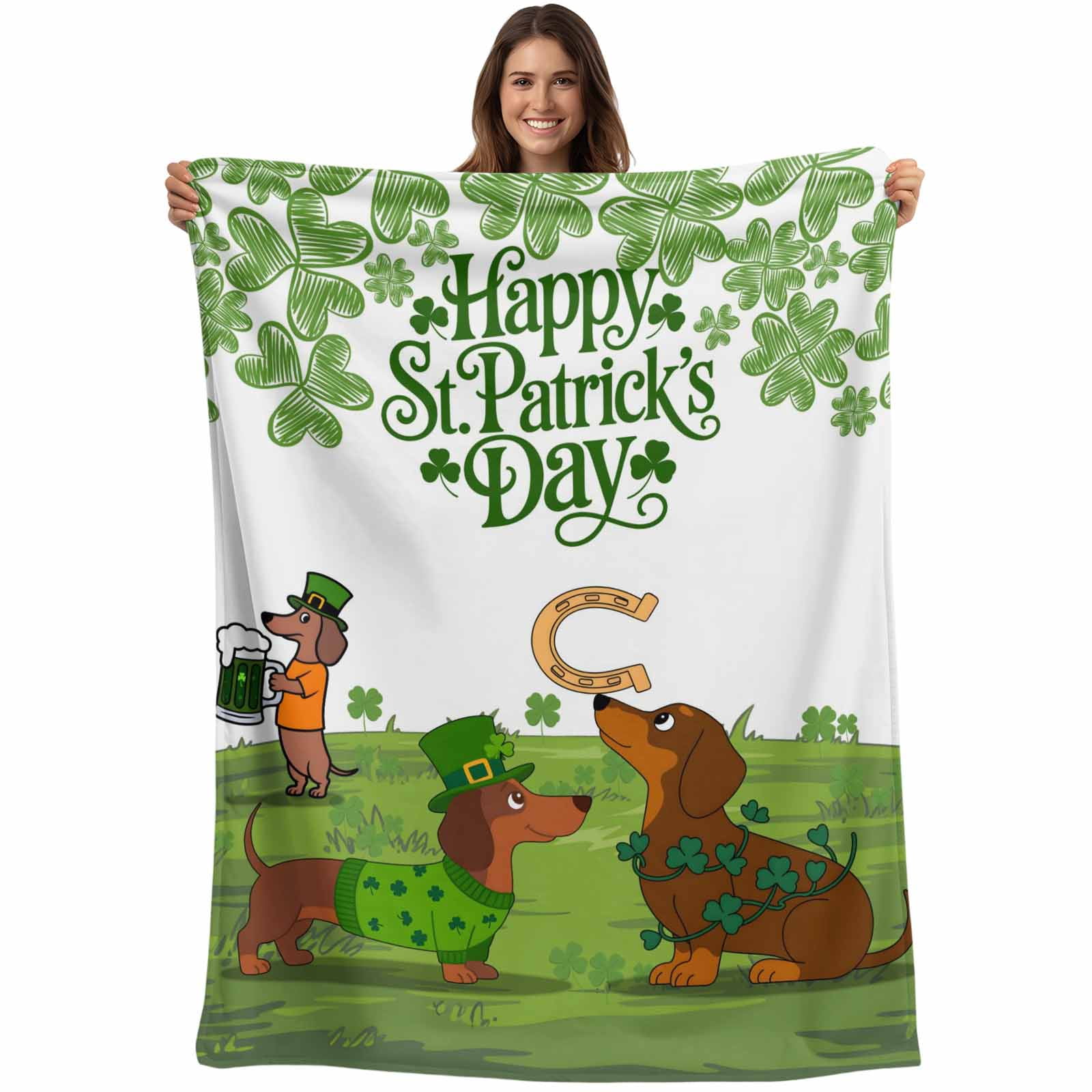 St. Patrick's Day Blanket Soft Cozy Warm Throw Blanket for Couch, Plush Fuzzy Flannel Fleece Blankets for Sofa, Green Lucky Clovers Dog Bed Blankets Lightweight Gifts for Women, 30"x40"