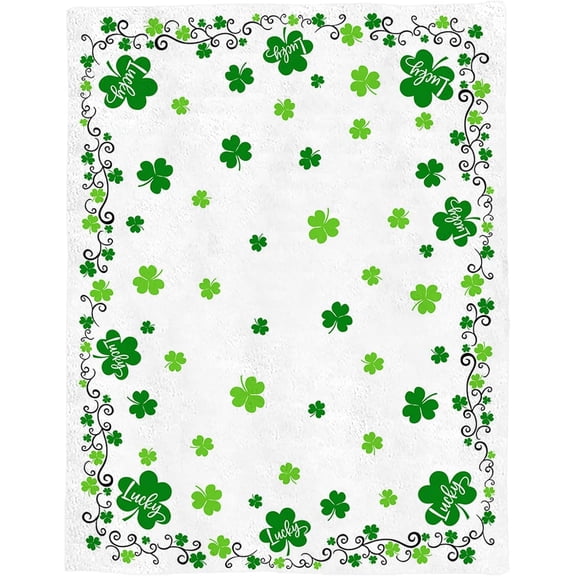 St. Patrick''s Day Blankets, Green Shamrock Irish Clover Soft Fleece Blanket Decorative for Home Sofa Couch Chair Living Bedroom,40x50 Inches, Seasonal Spring Holiday