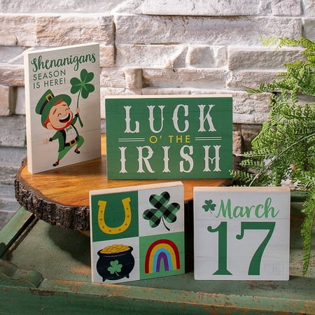 St. Patrick’s Day Blocks, Table To Decoration, Home Decor, St. Patrick's Day, 4 Pieces, 6 in