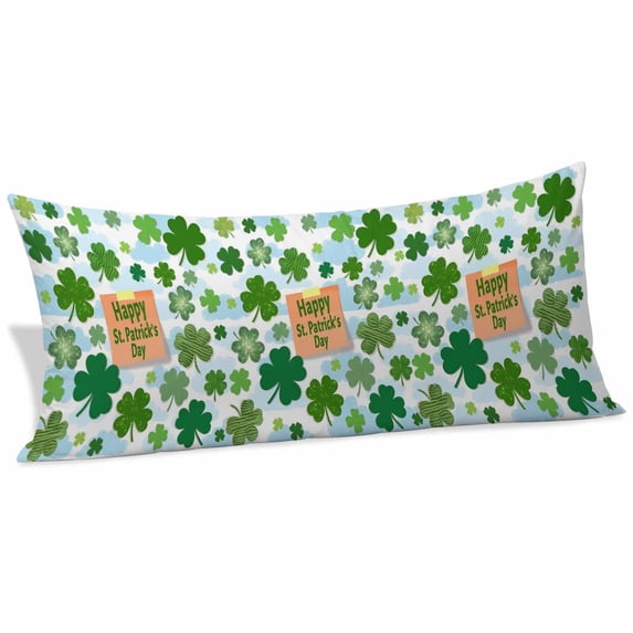 St. Patrick's Day Body Pillow Covers 20"x60", Green Lucky Shamrock Leaves Cloud Blue Soft Brushed Microfiber Breathable Throw Pillow Covers, Decorative Pillowcase with Zipper for Couch Sofa Bedroom