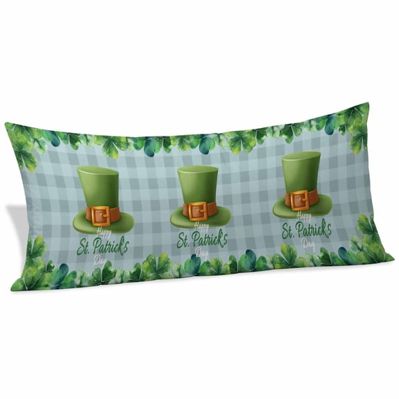 St. Patrick's Day Body Pillow Covers 20"x60", Spring Coin Green Clovers Blue Lattice Soft Brushed Microfiber Breathable Throw Pillow Covers, Decorative Pillowcase with Zipper for Couch Sofa Bedroom