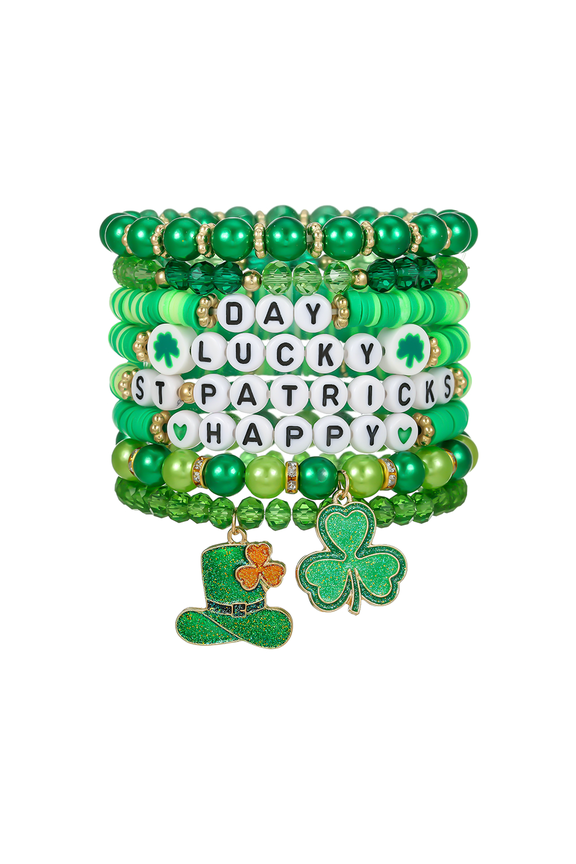 St. Patrick's Day Bracelet Set - 8 Piece Stretch Beads with Shamrock Charms for Women Teens, Holiday Party Favors Gifts