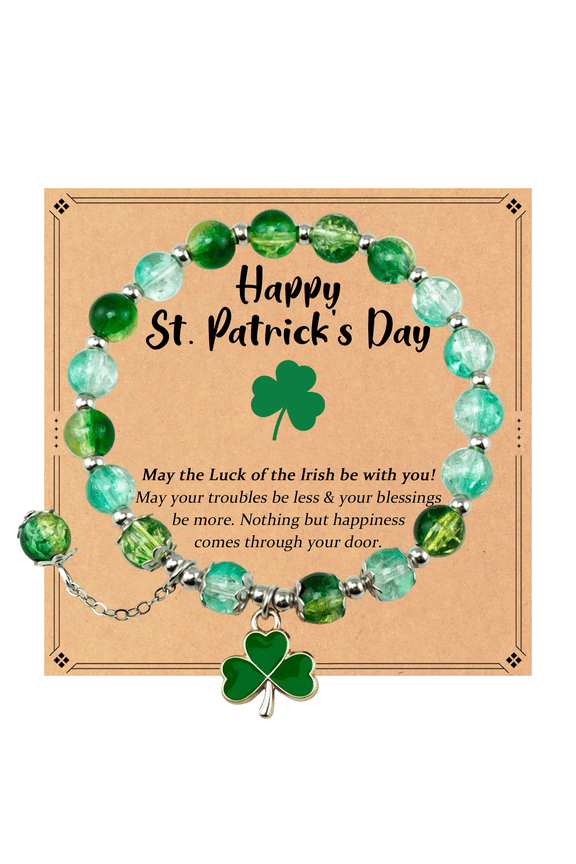 St. Patrick's Day Bracelets for Women - Shamrock Charm Beaded, Irish Green Jewelry Gift