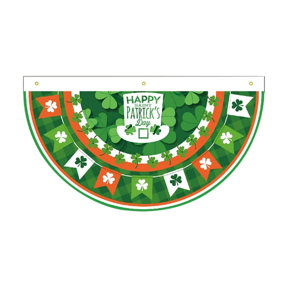 St. Patrick’s Day Bunting Flag – Irish Shamrock Clover Fan Banner, 1.5 x 3 ft, Holiday Garden Decoration, Indoor & Outdoor Yard Decor, Half Fan Banner for Party, Festive Green St. Paddy’s Celebration