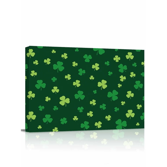 St. Patrick's Day Canvas Print Wall Art Simple Spring Yellow Green Lucky Shamrocks Plant Dark Green Pictures Painting Morden Artwork for Living Room Bedroom, Ready to Hang - 12"x16"