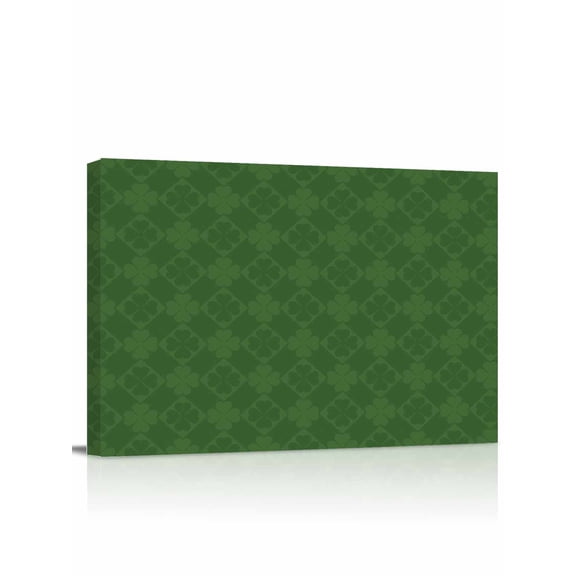 St. Patrick's Day Canvas Print Wall Art Vintage Dark Green Lucky Shamrocks Plant Plaid Pictures Painting Morden Artwork for Living Room Bedroom, Ready to Hang - 12"x16"