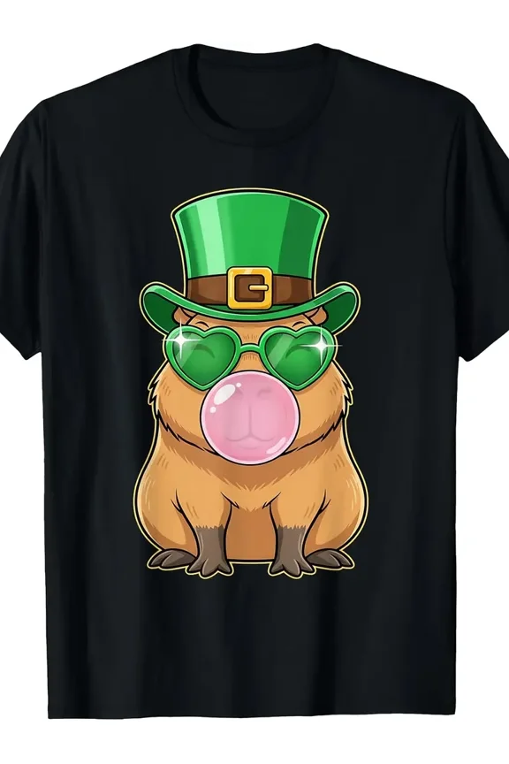 St. Patrick's Day Capybara Bubble Gum Men Graphic Cotton T-Shirt