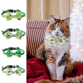 St. Patrick’s Day Cat Collar with Bell – Adjustable Green Bow Tie Pet Collar for Irish Holiday, Soft Kitten Collar for Daily Wear, Party, Parade, ID Tag Holder, Cute Photo Prop