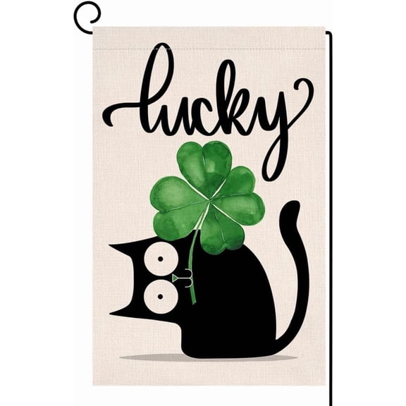 St. Patrick''s Day Cat Garden Flag 12x18 Vertical Double Sided Lucky Green Clover Spring Farmhouse Holiday Outside Decorations Burlap Yard Flag BW766